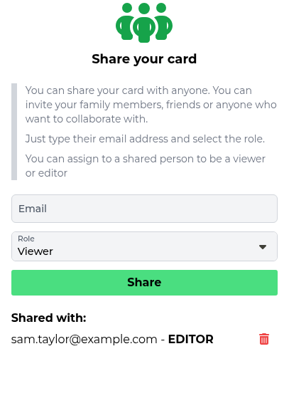 Share virtual cards