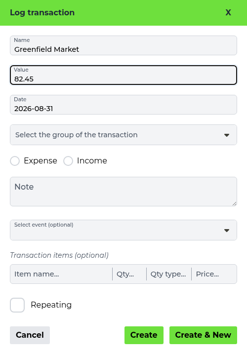 Screenshot: Create Card Form
