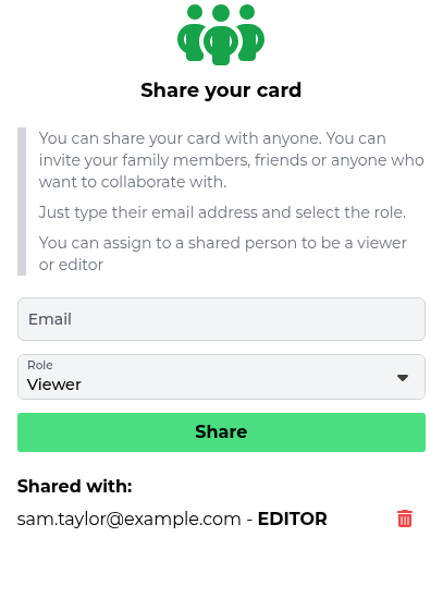 Screenshot: Share virtual card